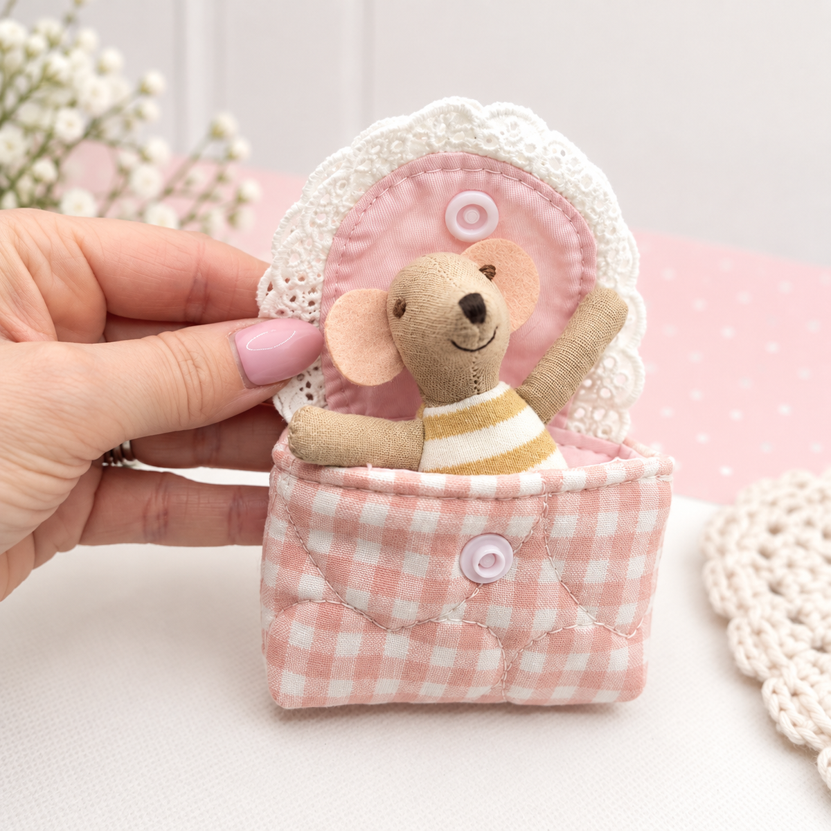 Beige Striped Baby Mouse