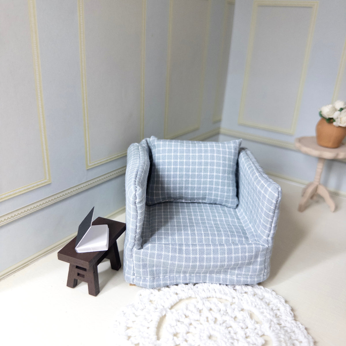 Blue Checkered Miniature Armchair