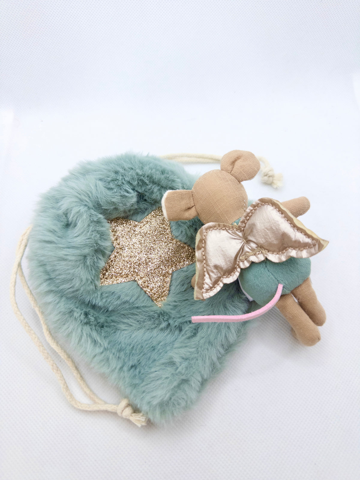 Green Fairy Mouse in a Fluffy Bag