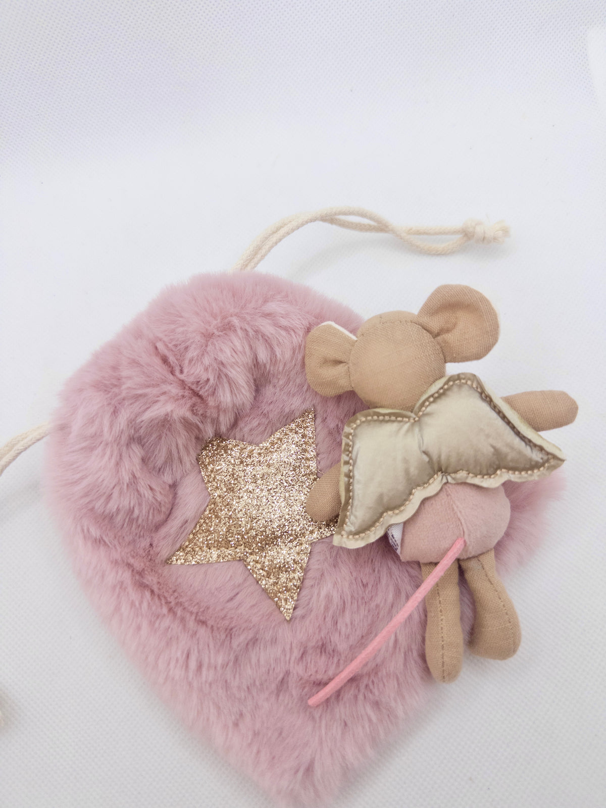 Pink Fairy Mouse in a Fluffy Bag