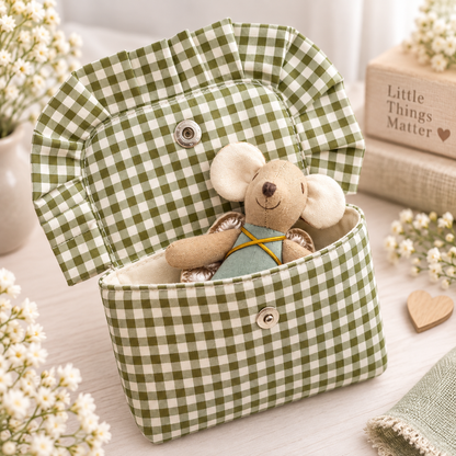 Fairy Mouse in a Pouch - Green Gingham