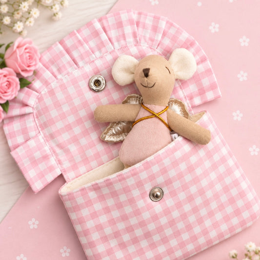 Fairy Mouse in a Pouch - Pink Gingham