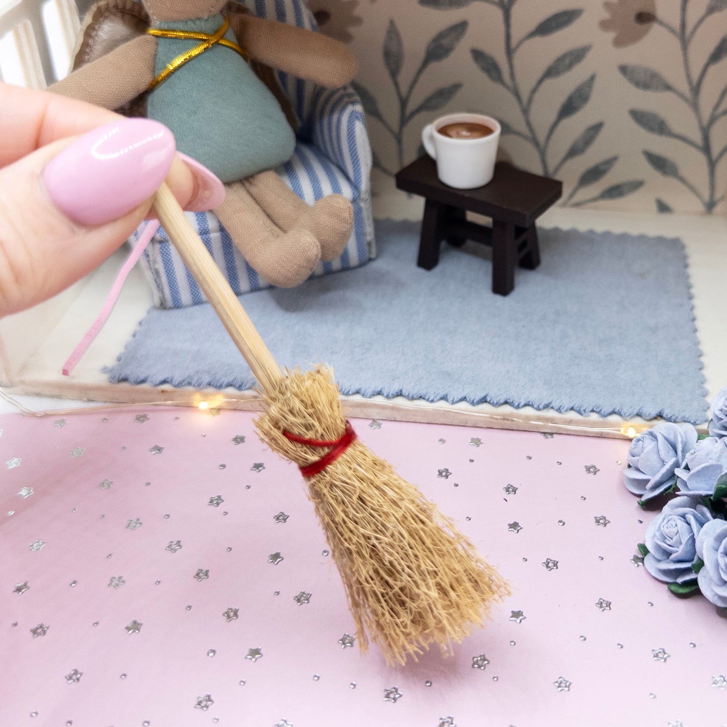 Miniature wooden broom