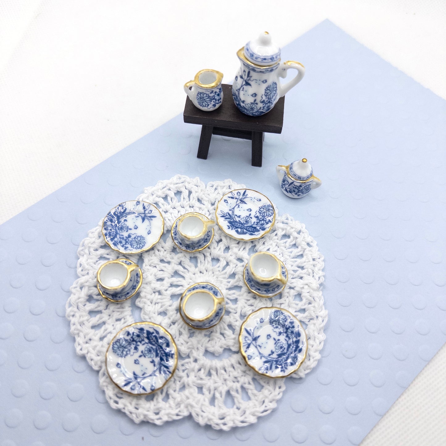 Pip's 15 Piece Blue & White Porcelain Tea Set
