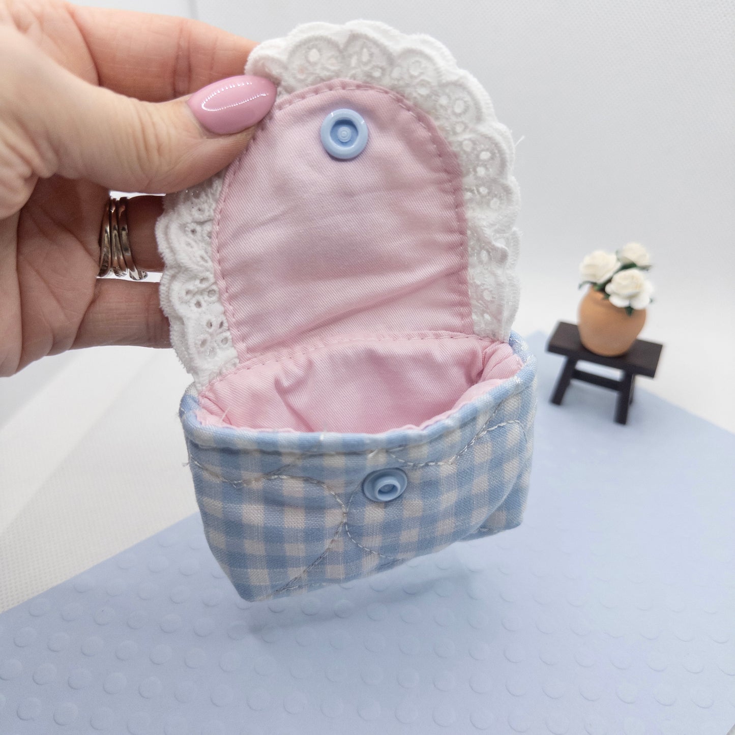 Miniature Travel Pouch - Blue Gingham