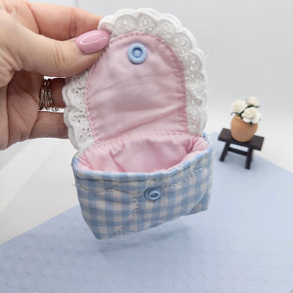 Miniature Travel Pouch - Blue Gingham