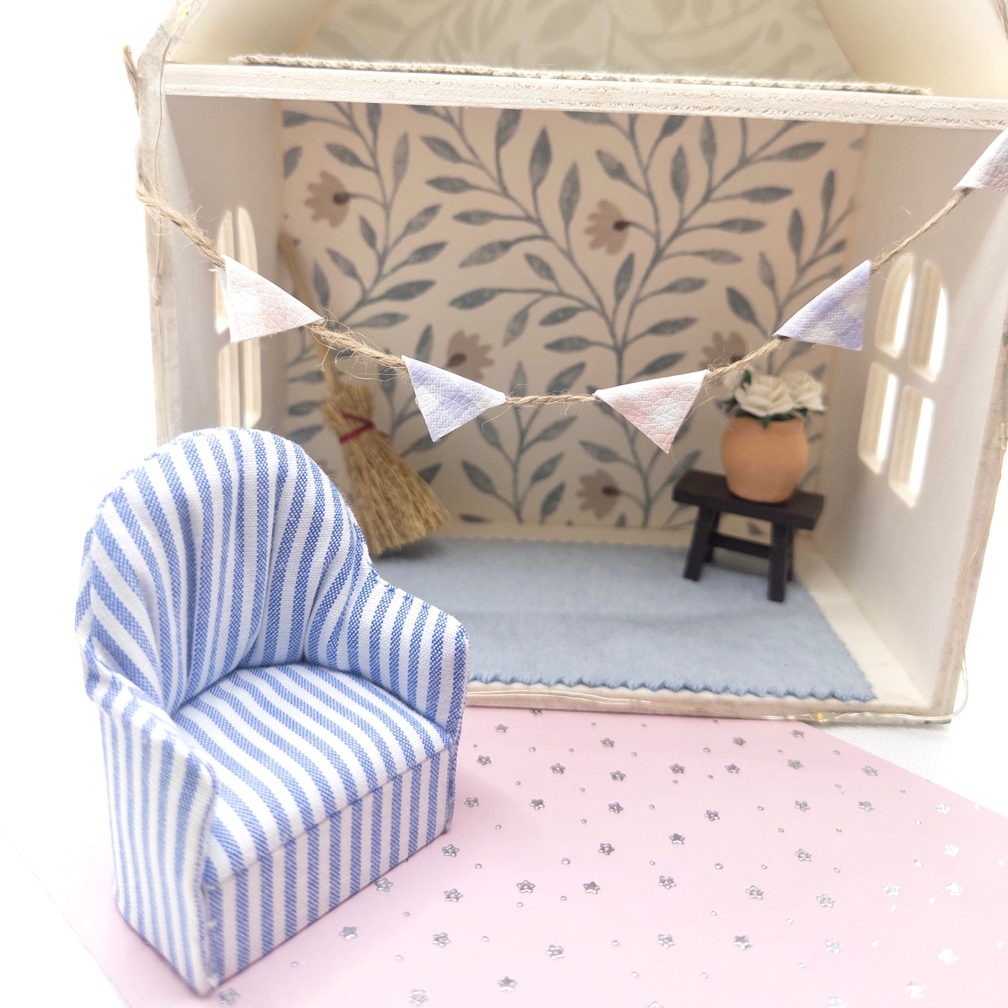 Blue & White Striped Miniature Curved Chair