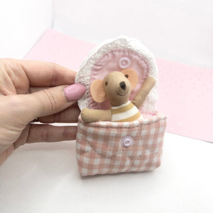 Mouse in a Pouch - Pink & Beige