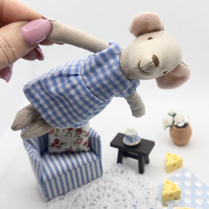 Matilda Mouse Wearing Blue Gingham Dress