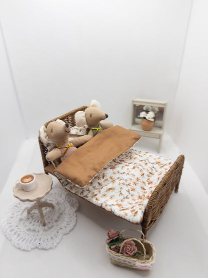 The Attic Rattan Bed & Bedding Set - Walnut