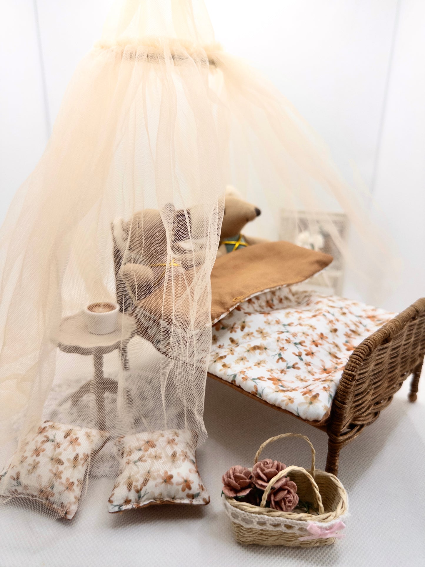 The Attic Rattan Bed & Bedding Set - Walnut