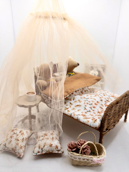 The Attic Rattan Bed & Bedding Set - Walnut