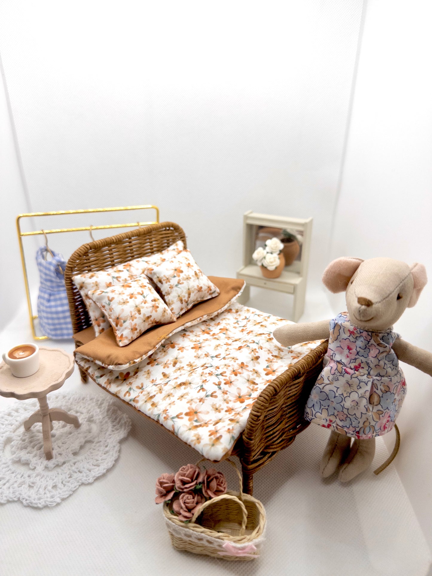 The Attic Rattan Bed & Bedding Set - Walnut
