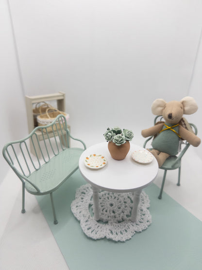 Miniature Mint Green Metal Bench