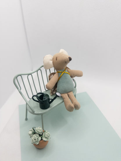 Miniature Mint Green Metal Bench