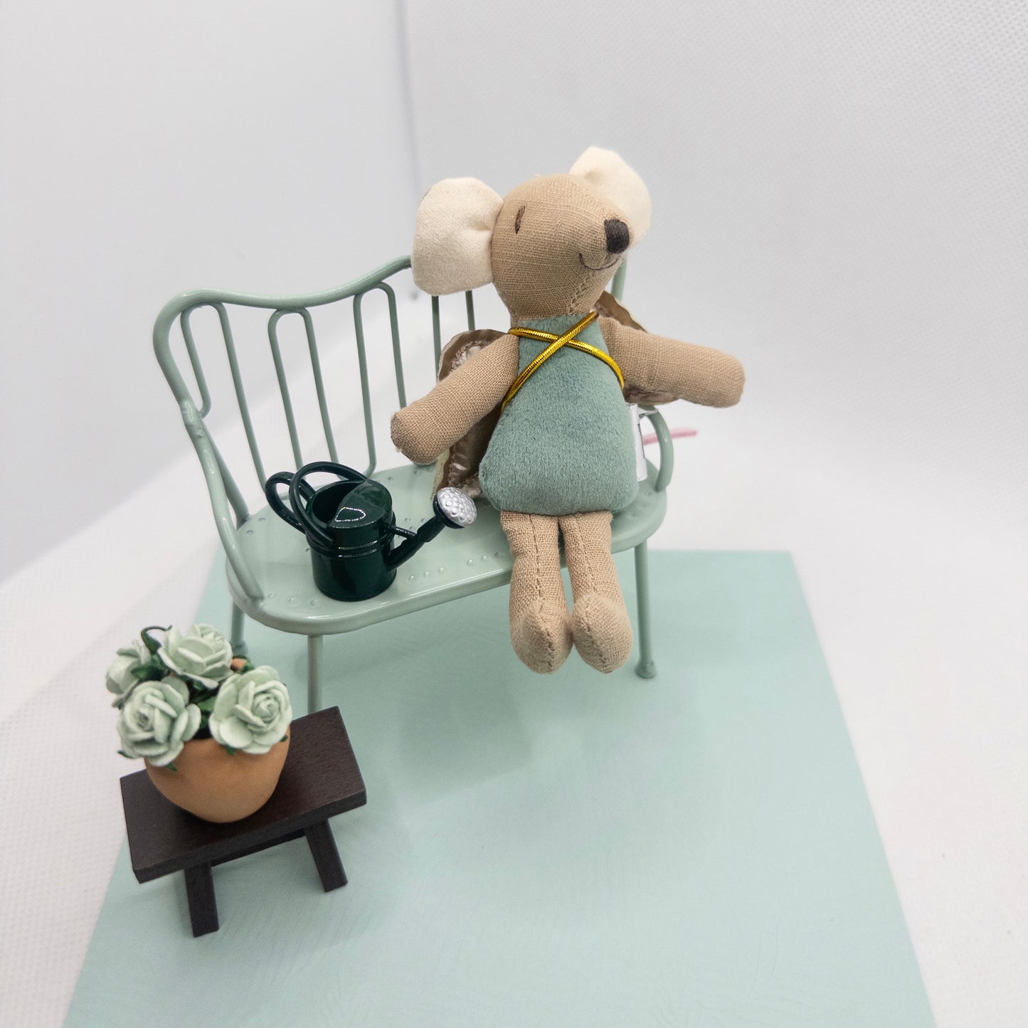 Miniature Mint Green Metal Bench
