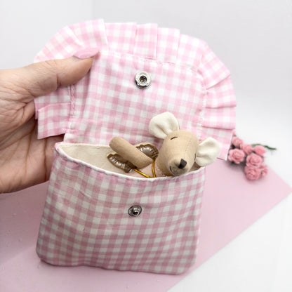 Mouse in a Pouch - Pink Gingham