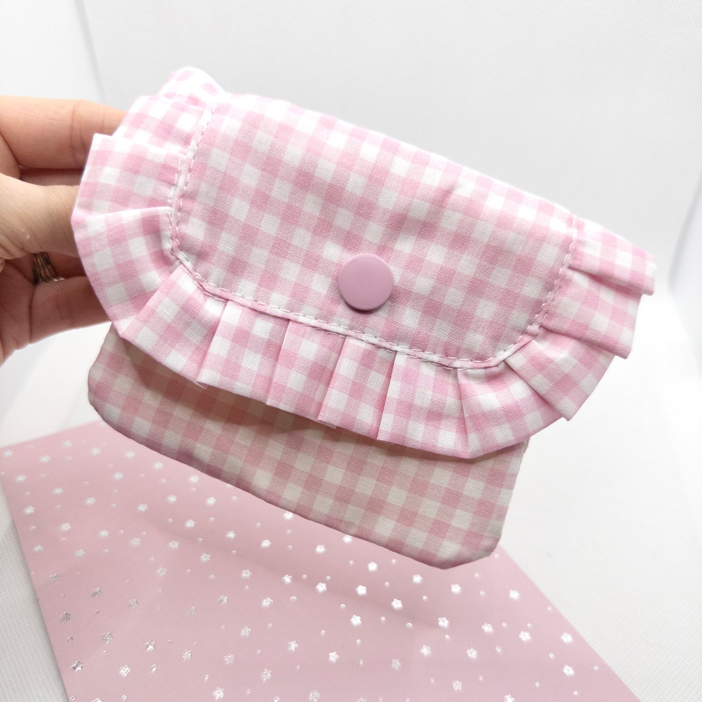 Mouse in a Pouch - Pink Gingham