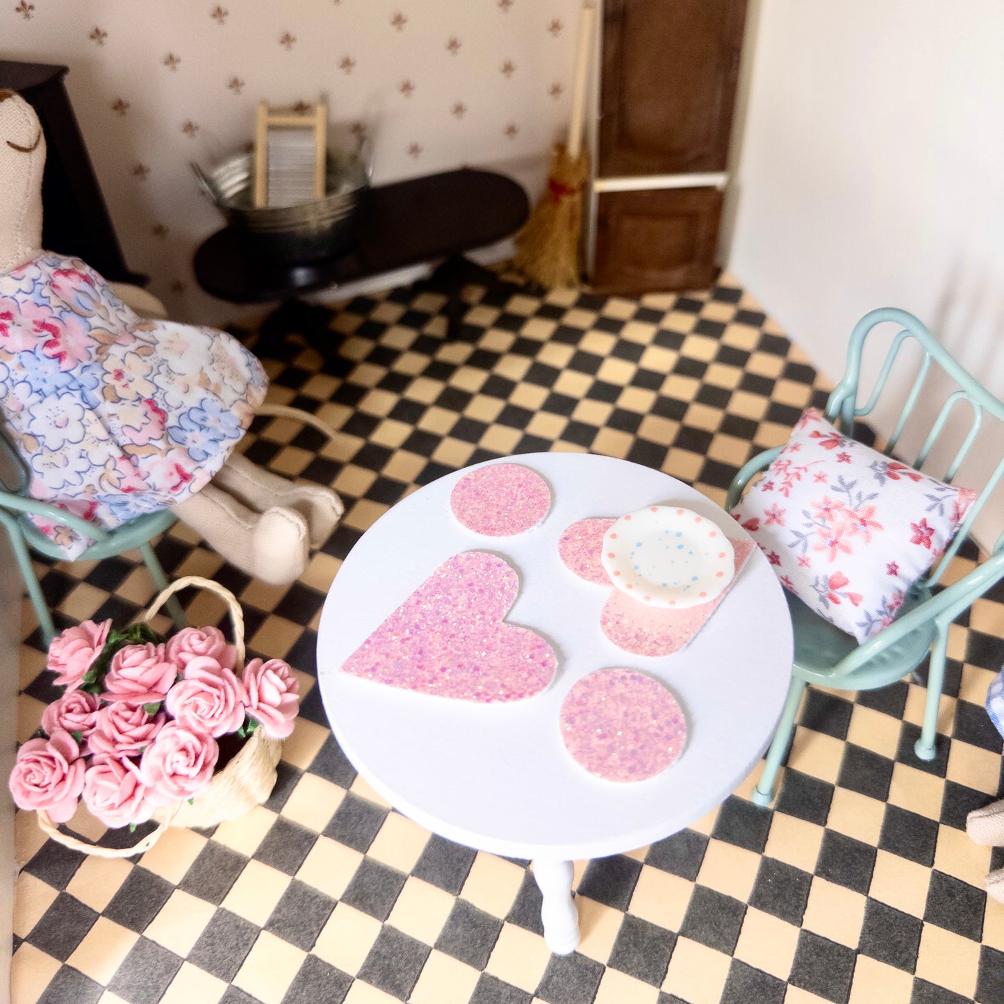Handmade Miniature Placemat Set - Glittery Pink