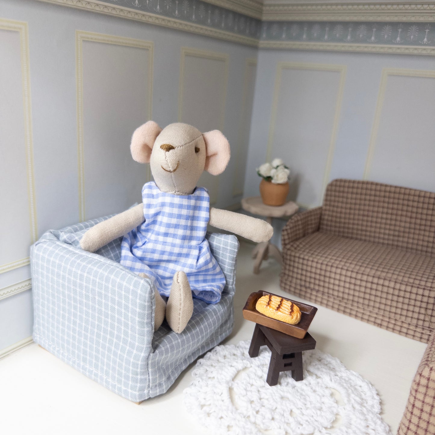Blue Checkered Miniature Armchair