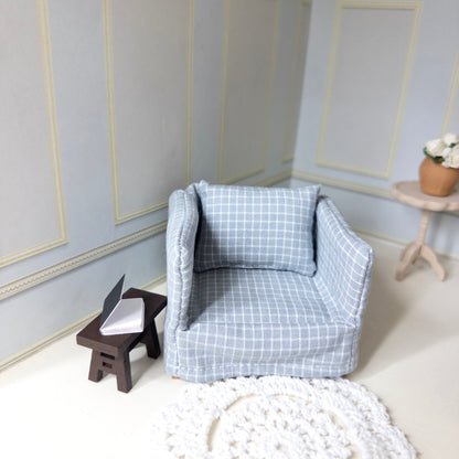 Blue Checkered Miniature Armchair