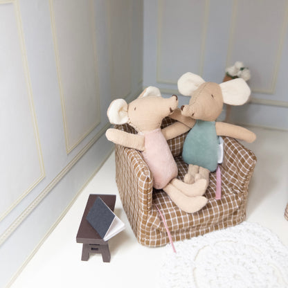 Brown Checkered Miniature Armchair