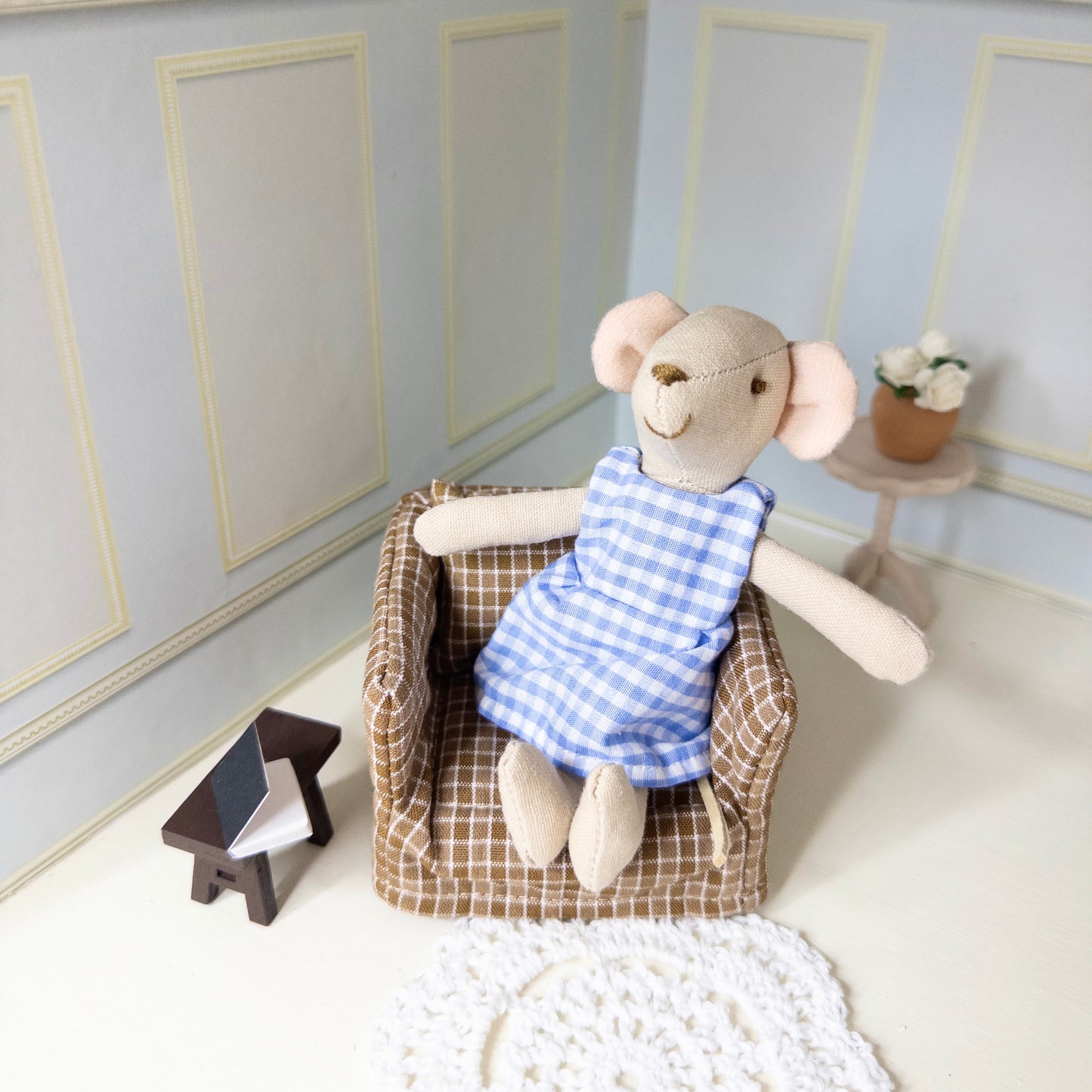 Brown Checkered Miniature Armchair