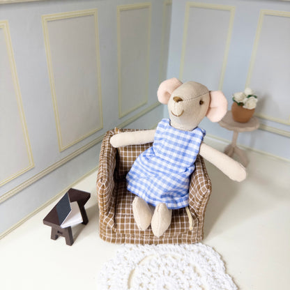Brown Checkered Miniature Armchair
