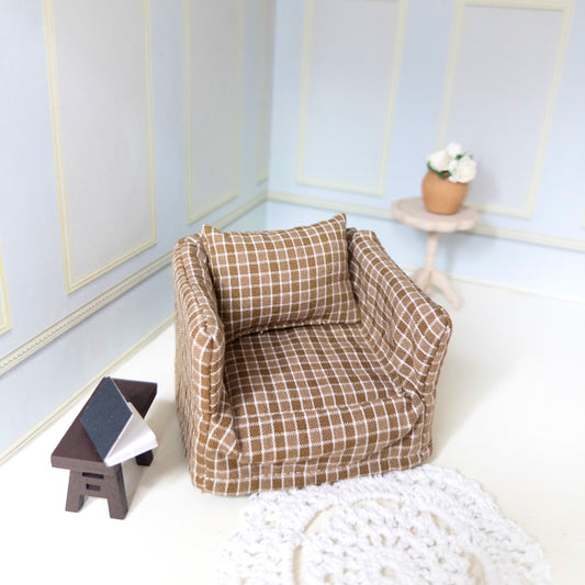 Brown Checkered Miniature Armchair