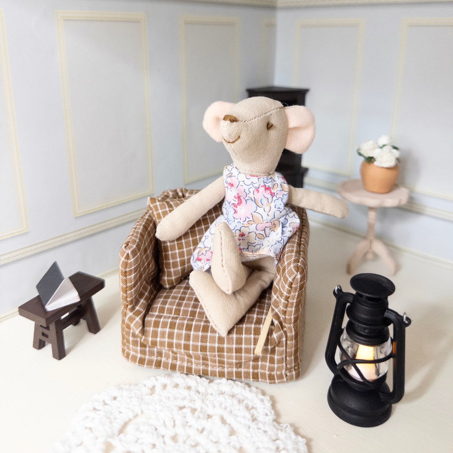 Brown Checkered Miniature Armchair