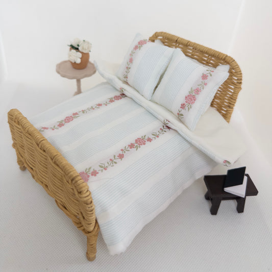 The Attic Rattan Bed & Bedding Set - Floral & Oak
