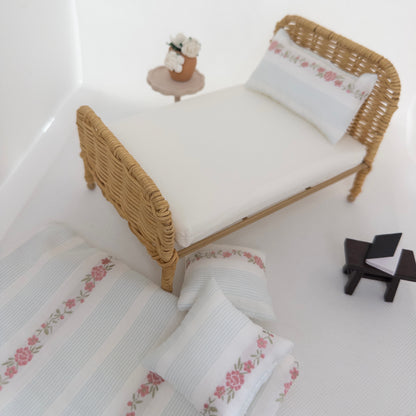 The Attic Rattan Bed & Bedding Set - Floral & Oak