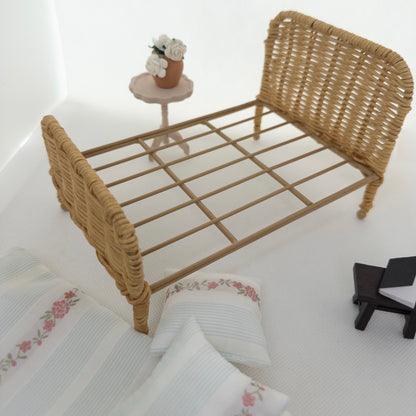 The Attic Rattan Bed & Bedding Set - Floral & Oak