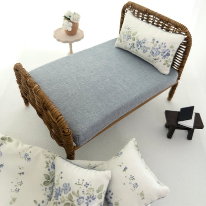 The Attic Rattan Bed & Bedding Set - Blue Floral & Walnut