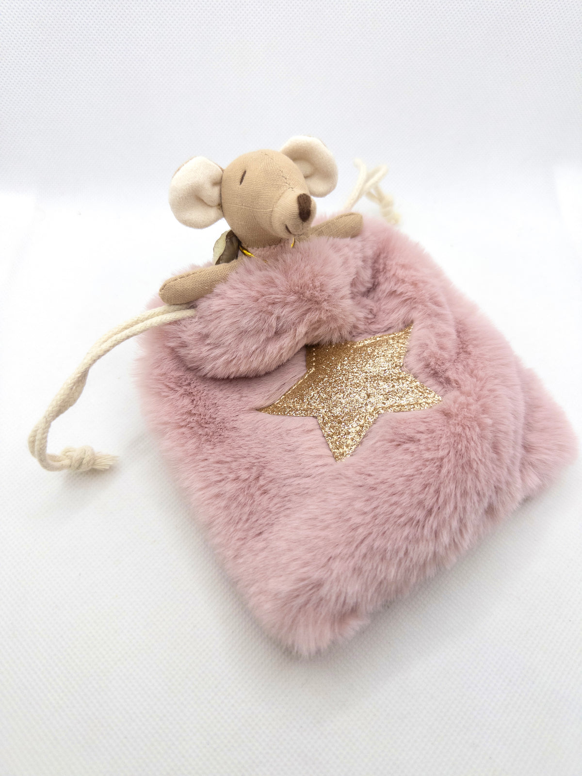 Pink Fairy Mouse in a Fluffy Bag