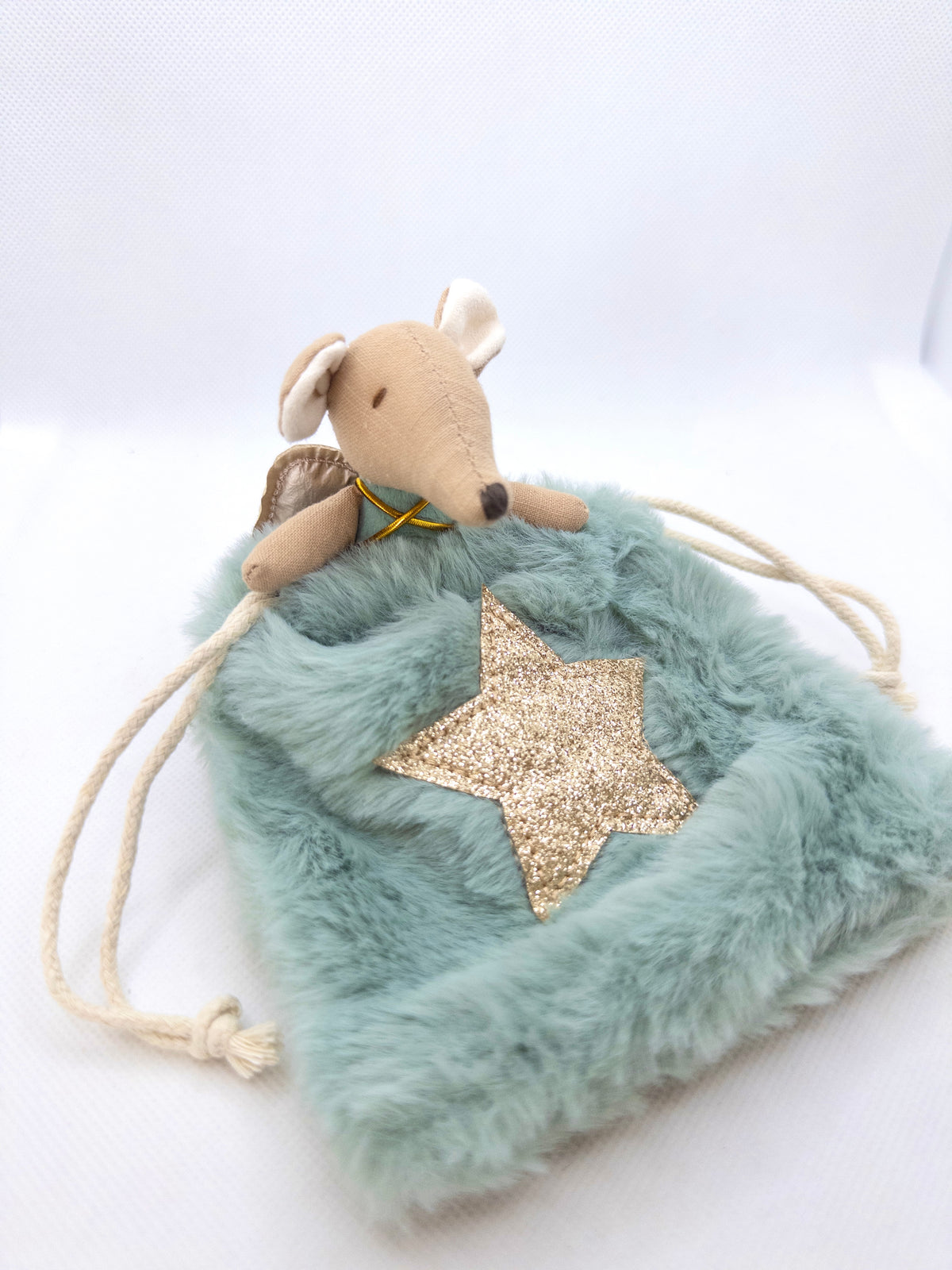 Green Fairy Mouse in a Fluffy Bag