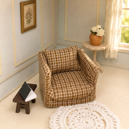 Brown Checkered Miniature Armchair