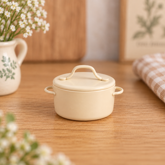 Miniature Cream Metal Cooking Pot with Lid